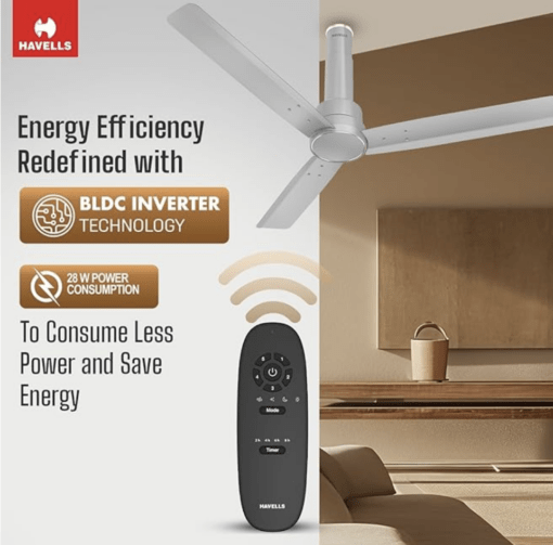 Havells 1200mm Elio BLDC Motor Ceiling Fan | Remote Controlled, High Air Delivery Fan | 5 Star Rated, Upto 60% Energy Saving, 2 Year Warranty | (Pack of 1, Grey) - Image 4